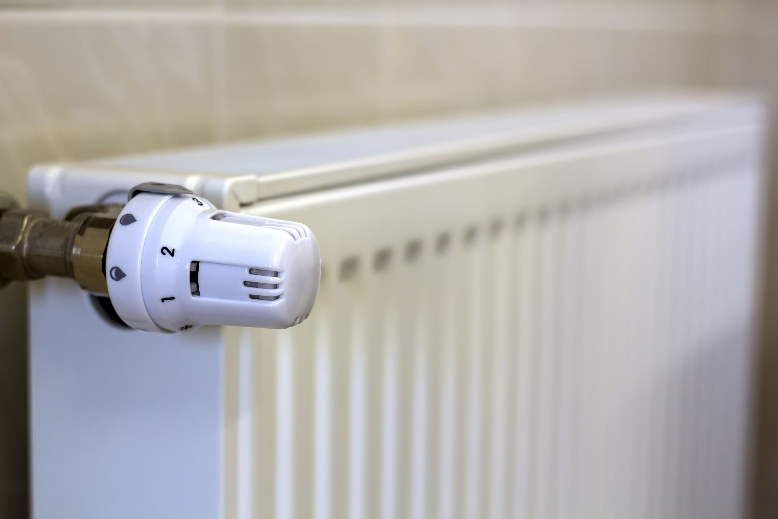 Close-up of valve knob thermostat of heating radiator